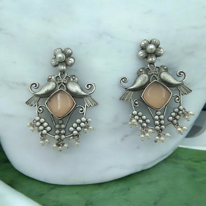 CLASSIC ELEGANT AALAYA SILVER OXIDISED PEARL EARRINGS [product_variant]- TelaNaari