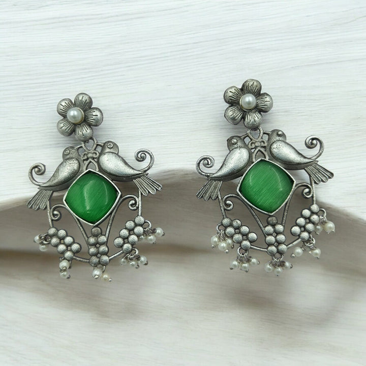 CLASSIC ELEGANT AALAYA SILVER OXIDISED PEARL EARRINGS [product_variant]- TelaNaari