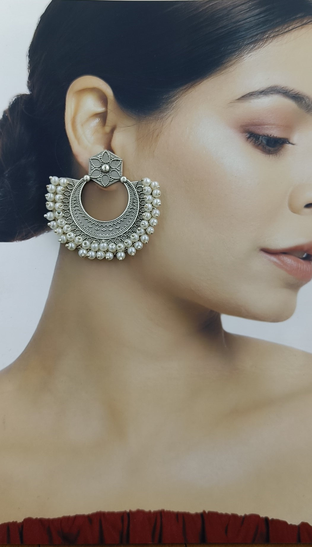 CLASSIC ELEGANT TRIPURI CHANDBALI SILVER OXIDISED EARRINGS