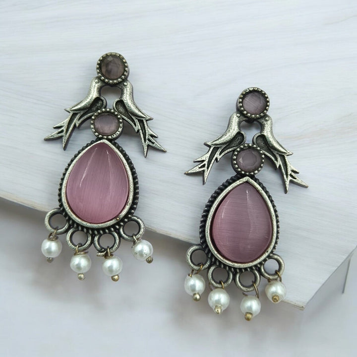 CLASSIC ELEGANT TRIPURSUNDARI SILVER OXIDISED PEARL EARRINGS [product_variant]- TelaNaari