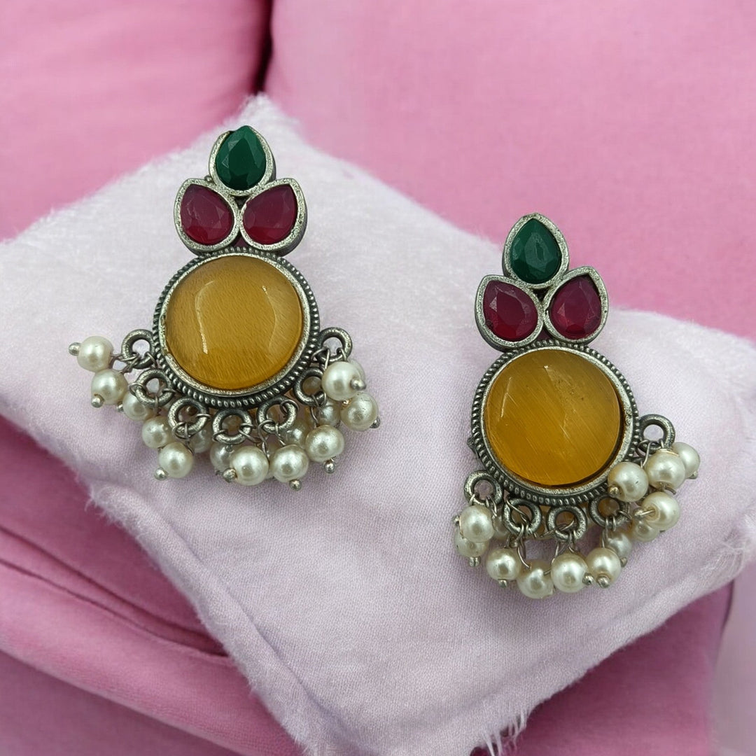 CLASSIC ELEGANT UMALAKSHMI SILVER OXIDISED PEARL EARRINGS [product_variant]- TelaNaari