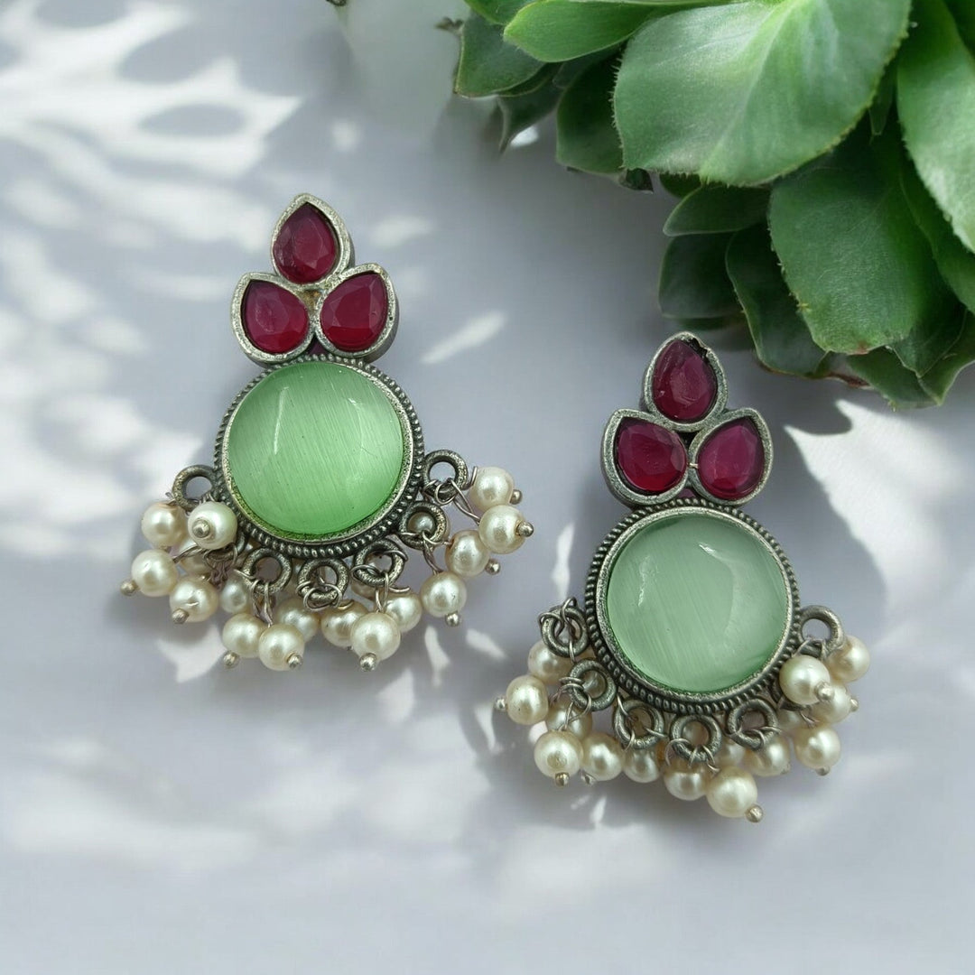 CLASSIC ELEGANT UMALAKSHMI SILVER OXIDISED PEARL EARRINGS [product_variant]- TelaNaari