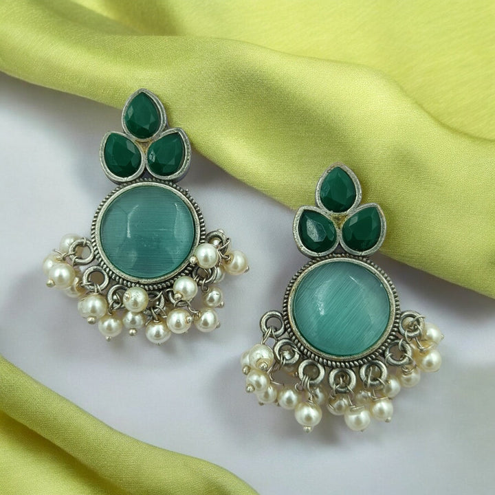 CLASSIC ELEGANT UMALAKSHMI SILVER OXIDISED PEARL EARRINGS [product_variant]- TelaNaari