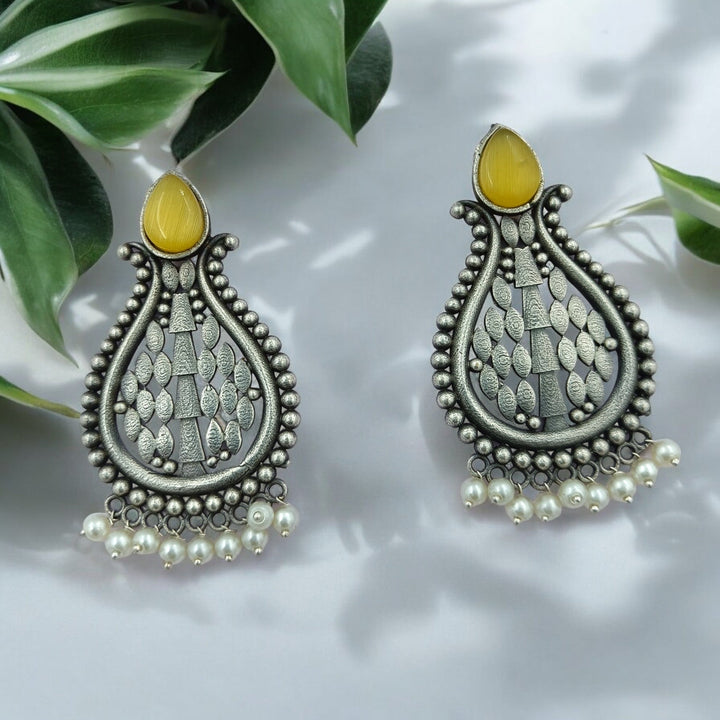 CLASSIC ELEGANT UMESHWARI SILVER OXIDISED PEARL EARRINGS [product_variant]- TelaNaari