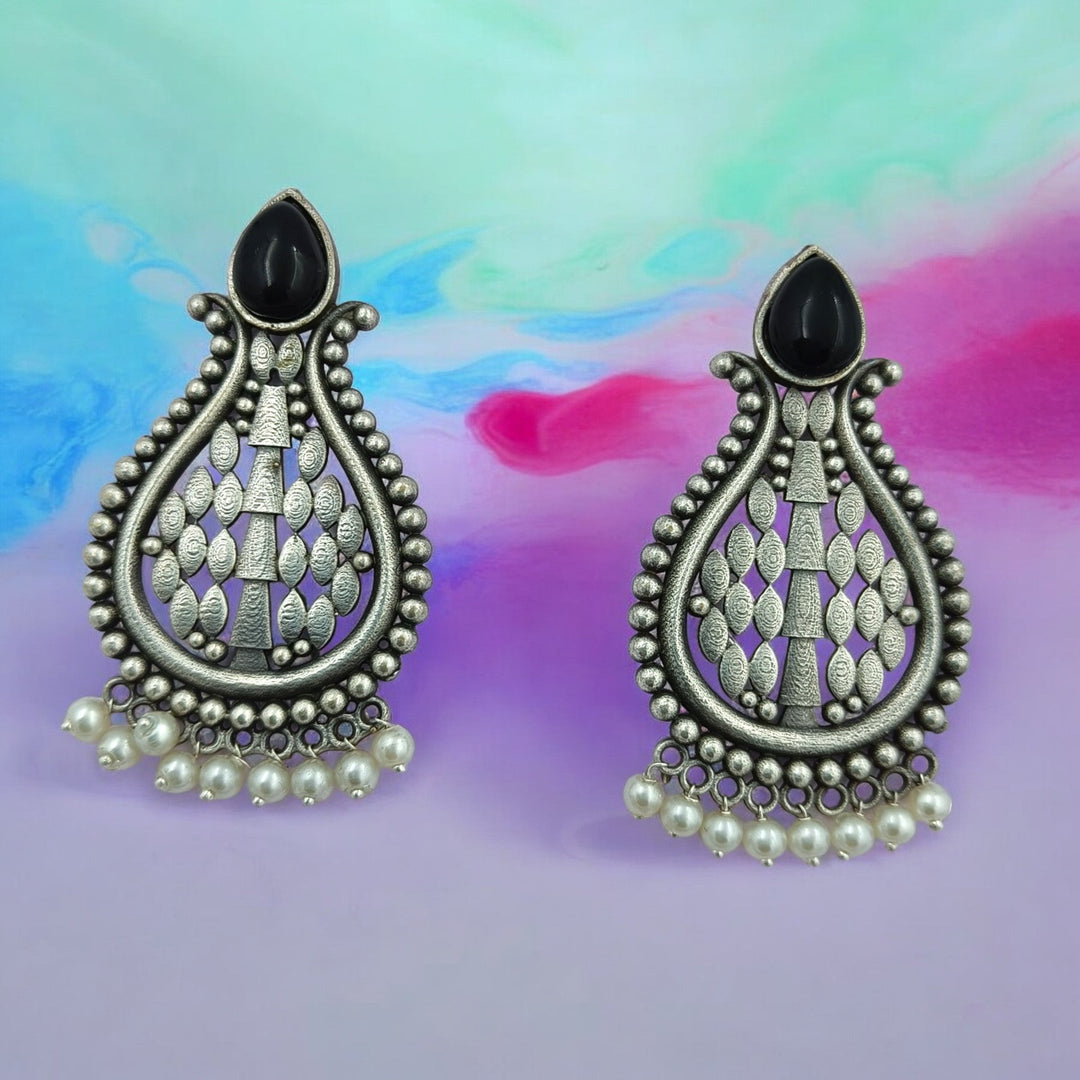 CLASSIC ELEGANT UMESHWARI SILVER OXIDISED PEARL EARRINGS [product_variant]- TelaNaari