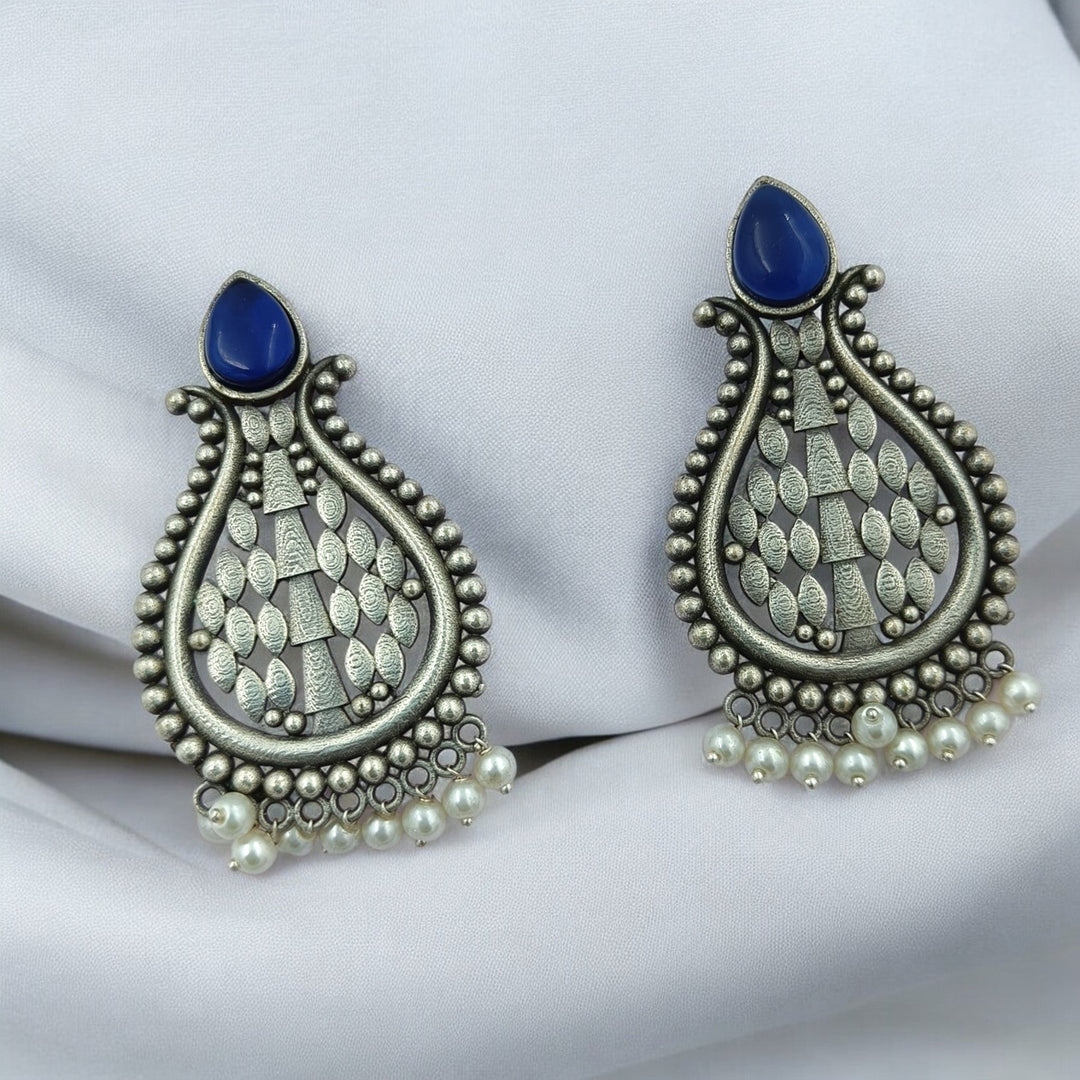 CLASSIC ELEGANT UMESHWARI SILVER OXIDISED PEARL EARRINGS [product_variant]- TelaNaari