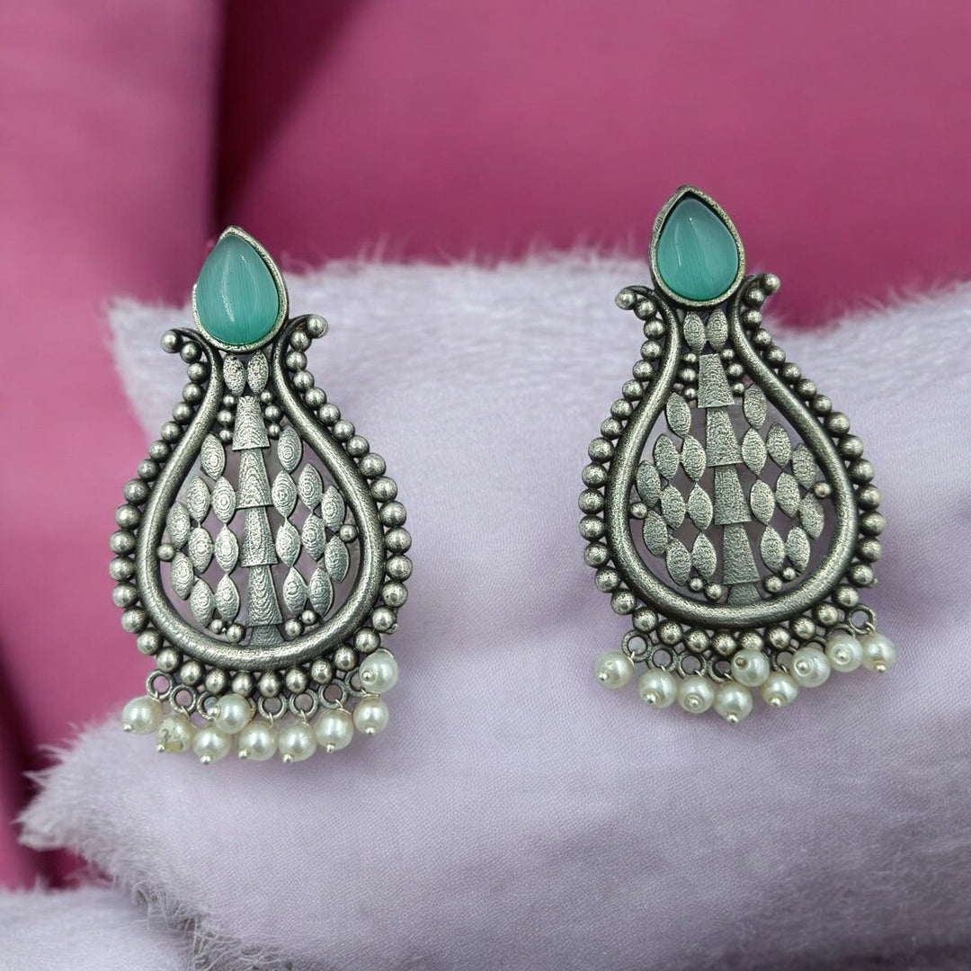 CLASSIC ELEGANT UMESHWARI SILVER OXIDISED PEARL EARRINGS [product_variant]- TelaNaari