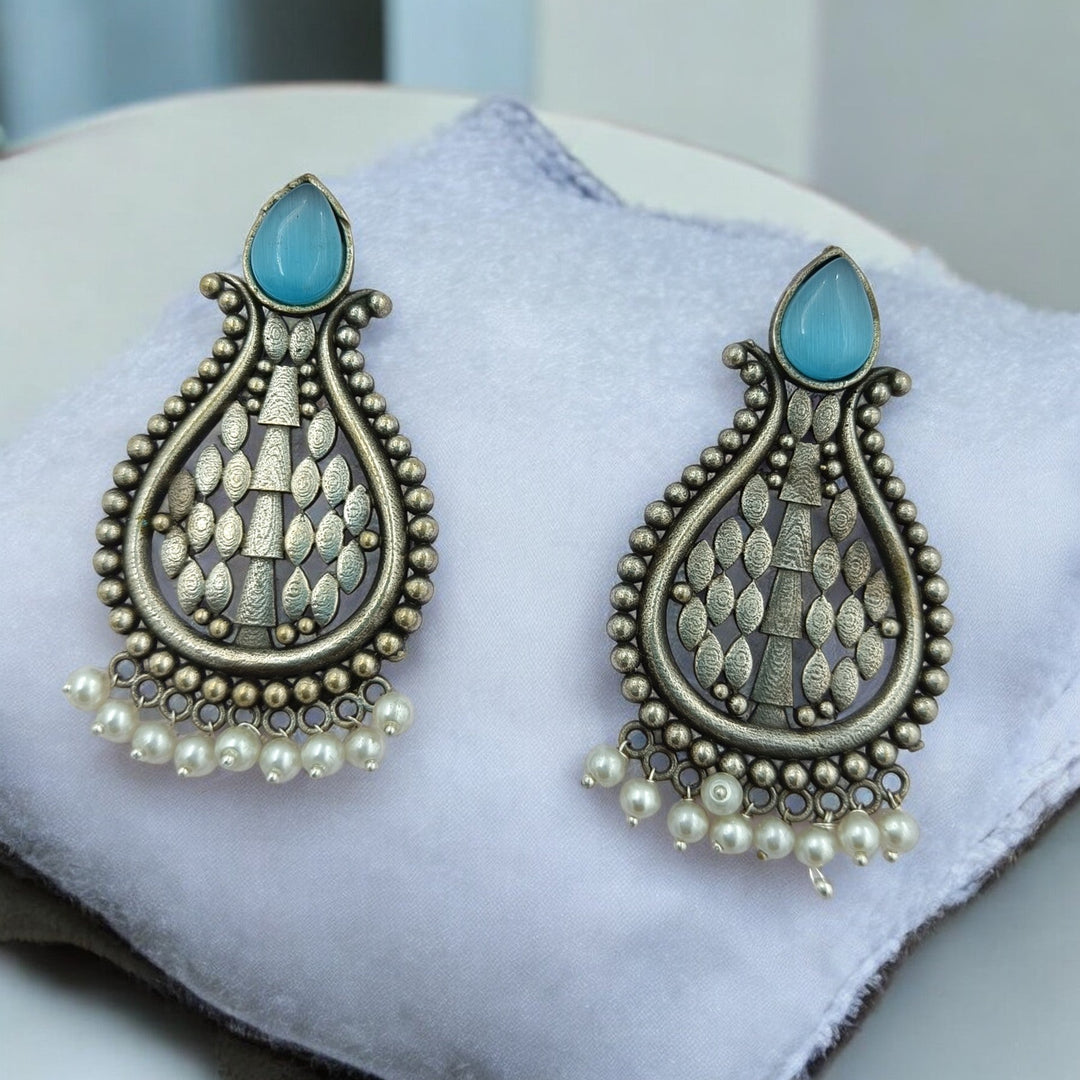 CLASSIC ELEGANT UMESHWARI SILVER OXIDISED PEARL EARRINGS [product_variant]- TelaNaari