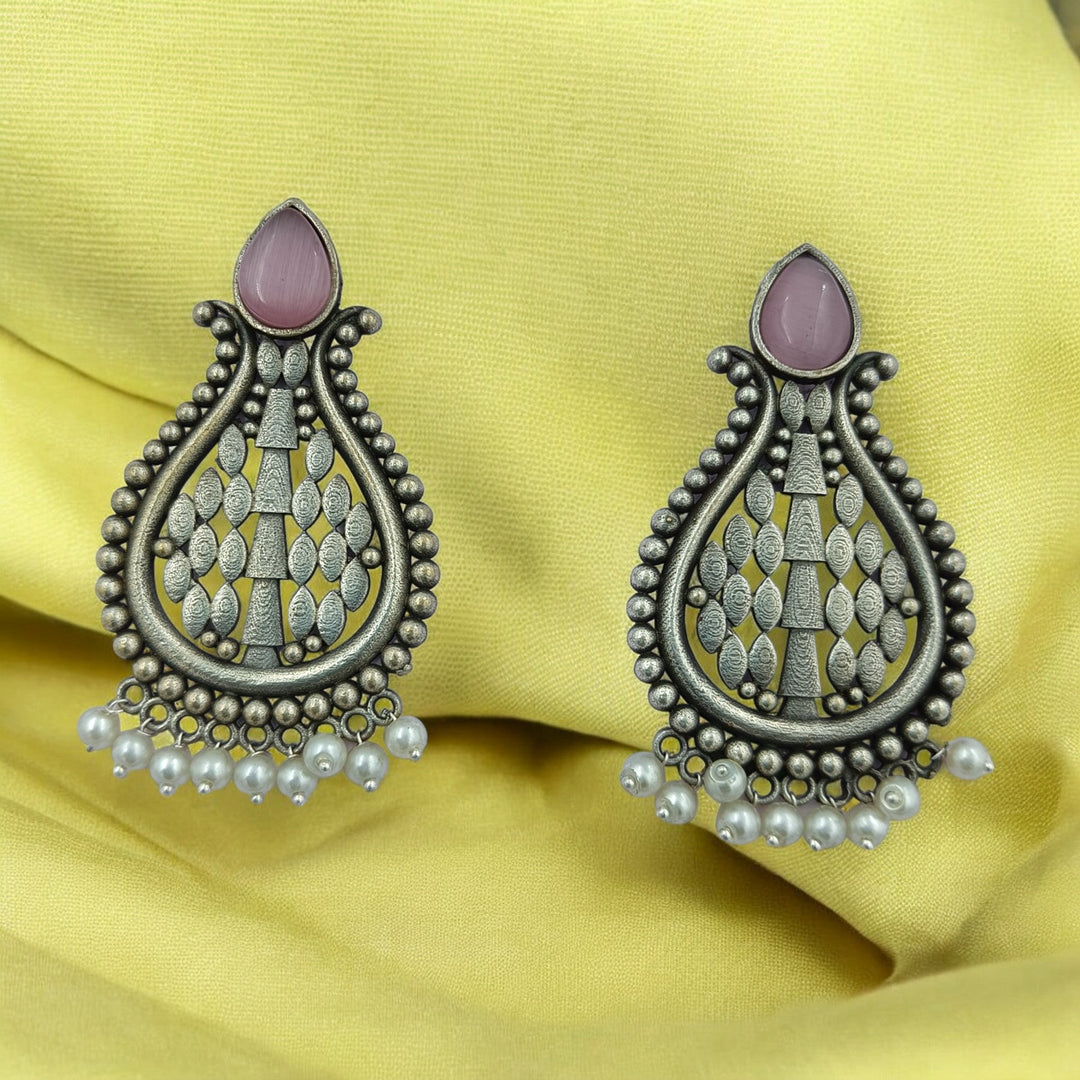 CLASSIC ELEGANT UMESHWARI SILVER OXIDISED PEARL EARRINGS [product_variant]- TelaNaari