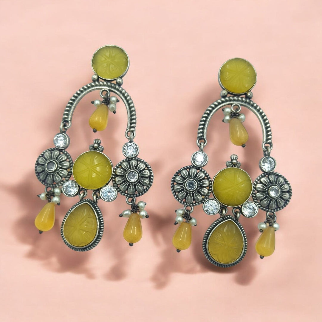 AADITA SILVER OXIDISED DANGLER EARRINGS