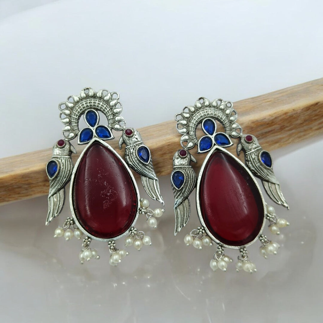 CLASSIC ELEGANT VIDHYA SILVER OXIDISED PEARL EARRINGS