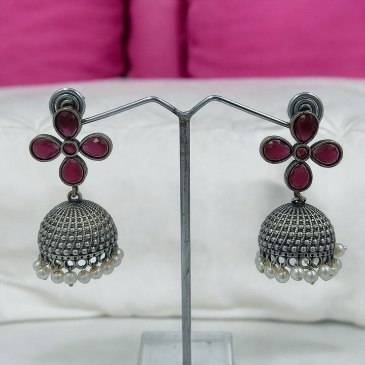 CLASSIC ELEGANT YOGITA SILVER OXIDISED JHUMKI EARRINGS [product_variant]- TelaNaari