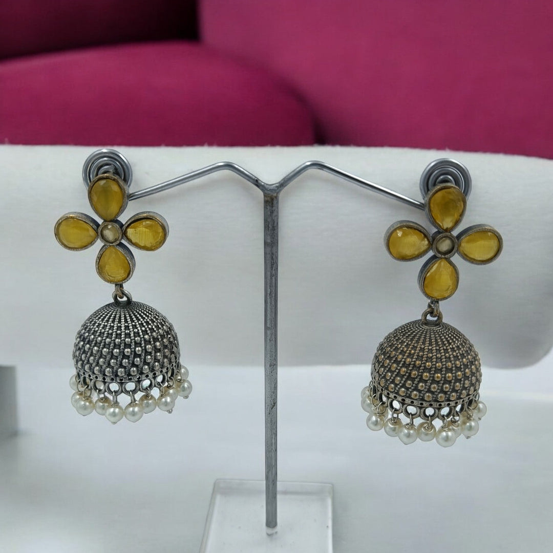 CLASSIC ELEGANT YOGITA SILVER OXIDISED JHUMKI EARRINGS [product_variant]- TelaNaari