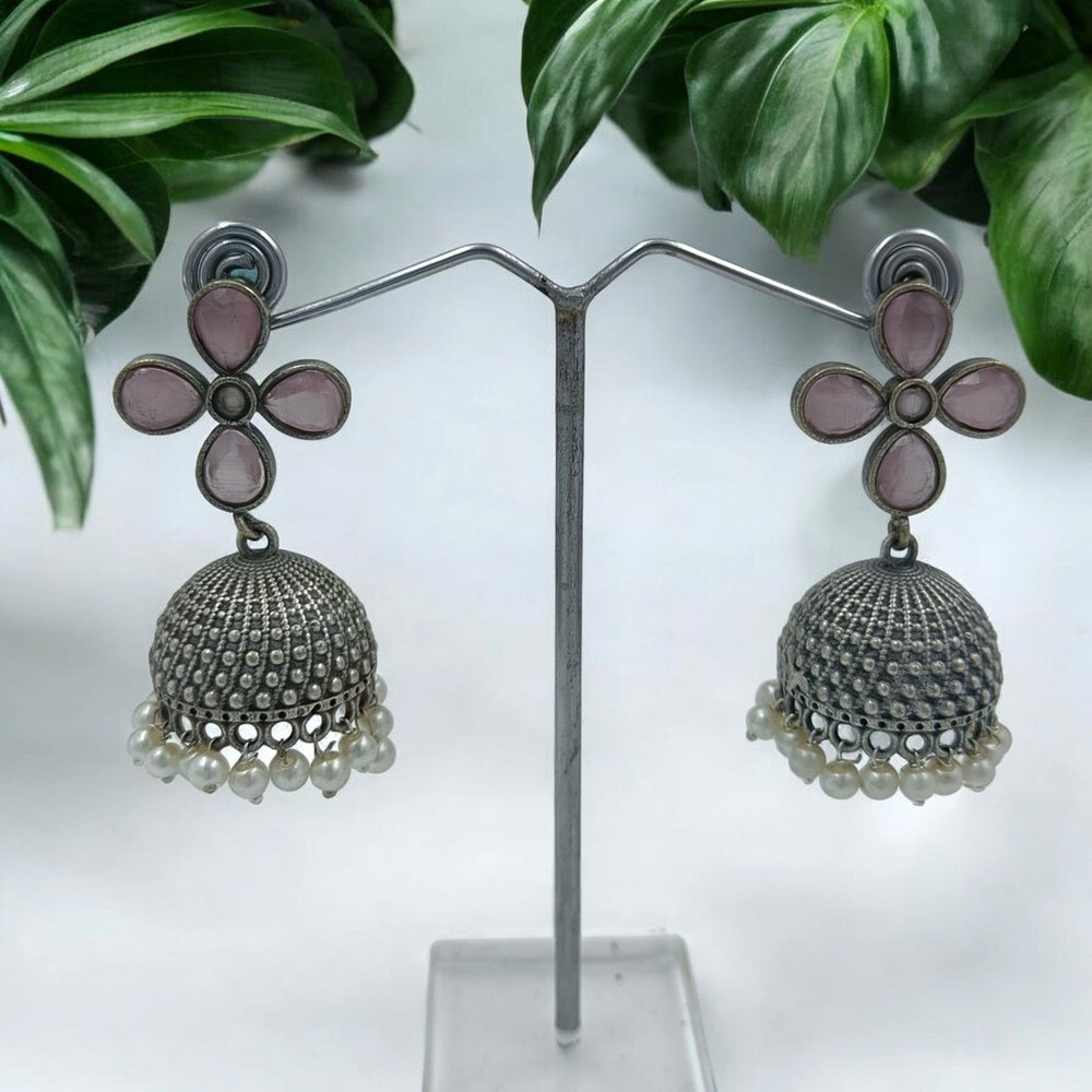 CLASSIC ELEGANT YOGITA SILVER OXIDISED JHUMKI EARRINGS