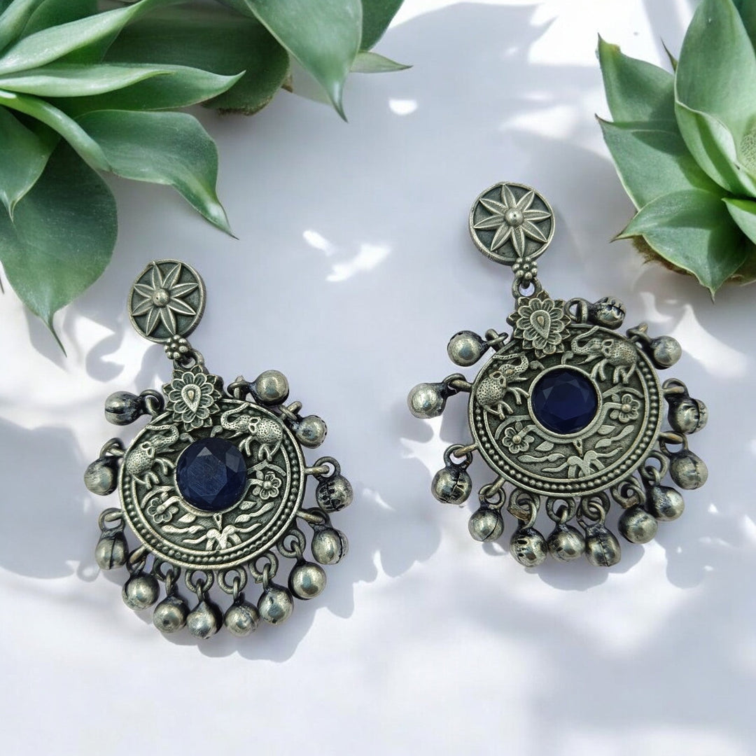 CLASSIC TIMELESS AKSHARA SILVER OXIDISED EARRINGS [product_variant]- TelaNaari