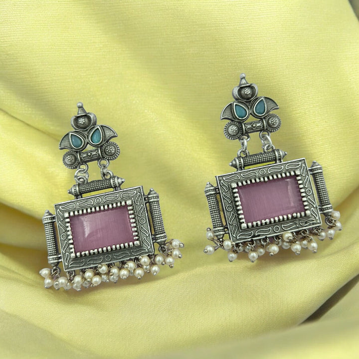 CLASSIC TIMELESS BHARATI SILVER PEARL OXIDISED EARRINGS