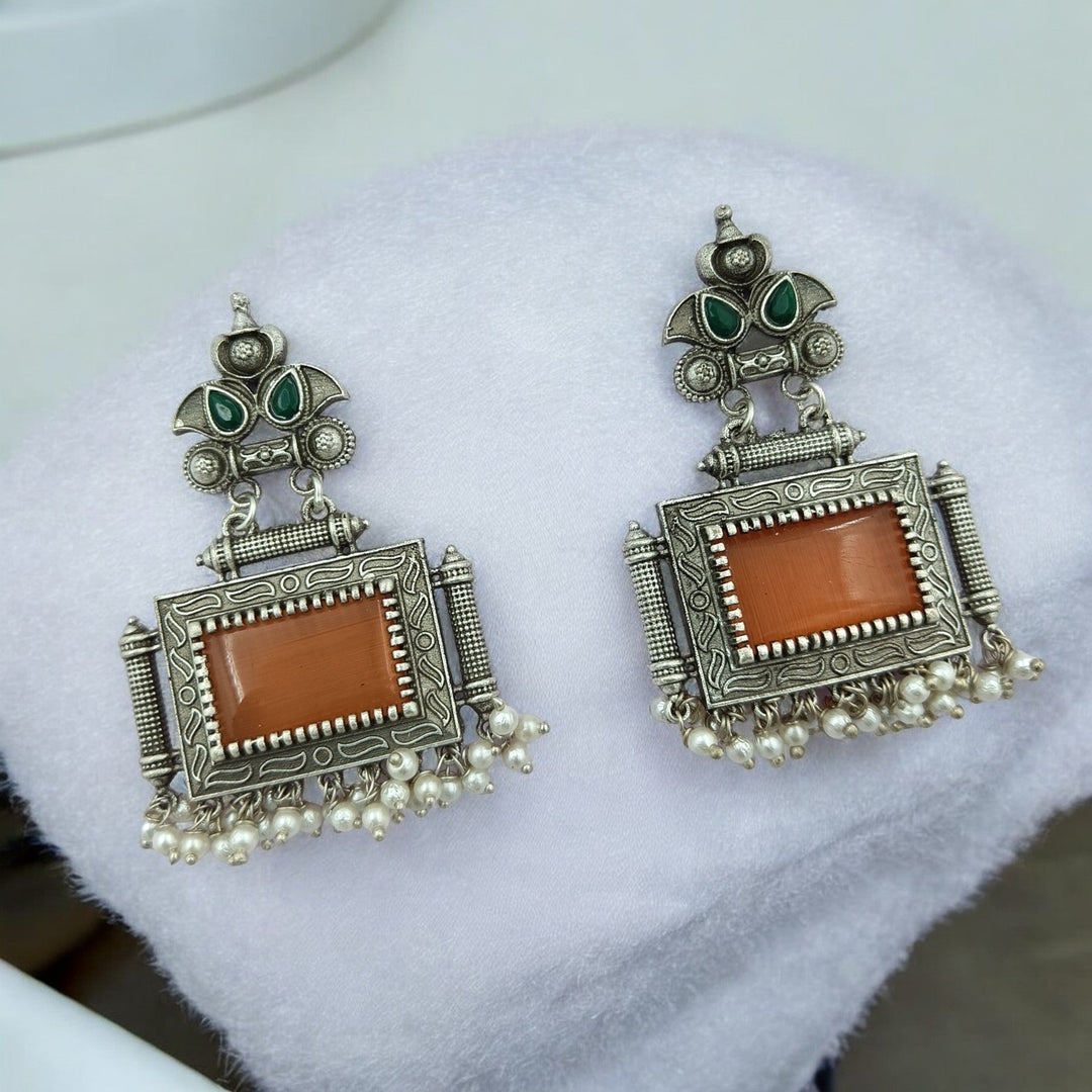 CLASSIC TIMELESS BHARATI SILVER PEARL OXIDISED EARRINGS