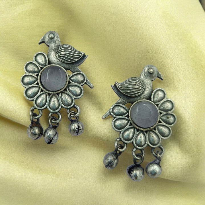 CLASSIC TIMELESS CHIDIYA SILVER OXIDISED EARRINGS [product_variant]- TelaNaari