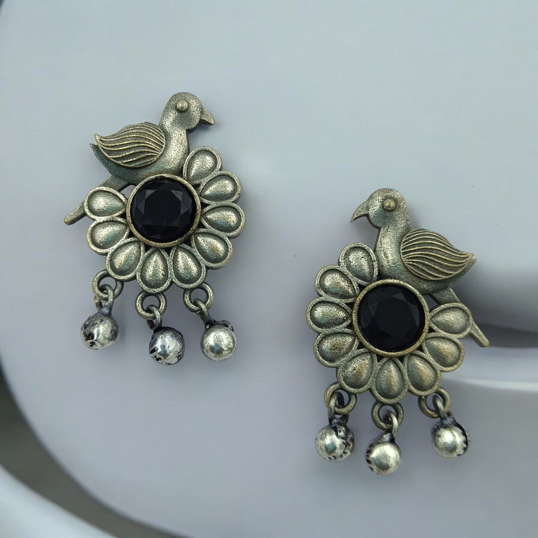 CLASSIC TIMELESS CHIDIYA SILVER OXIDISED EARRINGS [product_variant]- TelaNaari