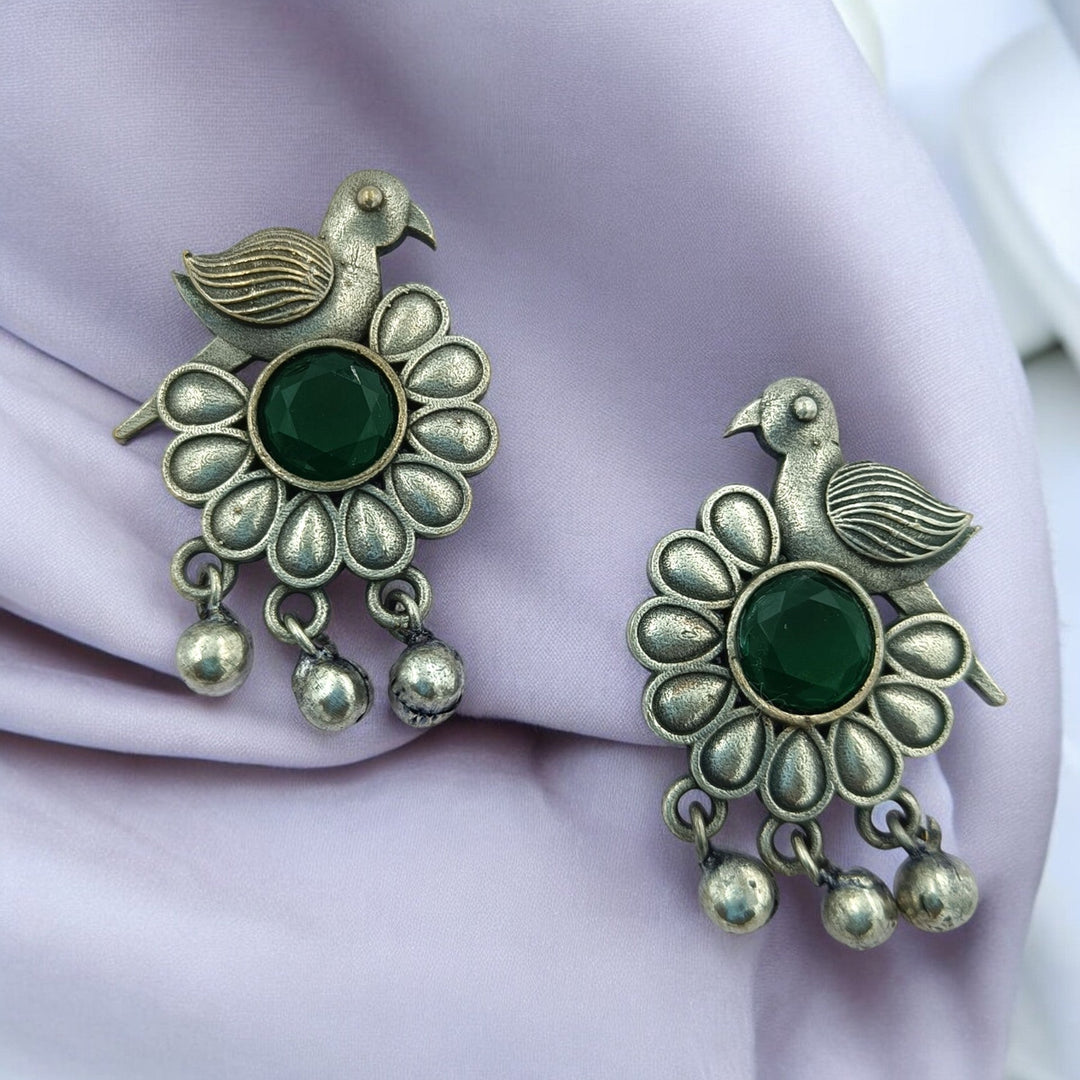 CLASSIC TIMELESS CHIDIYA SILVER OXIDISED EARRINGS [product_variant]- TelaNaari