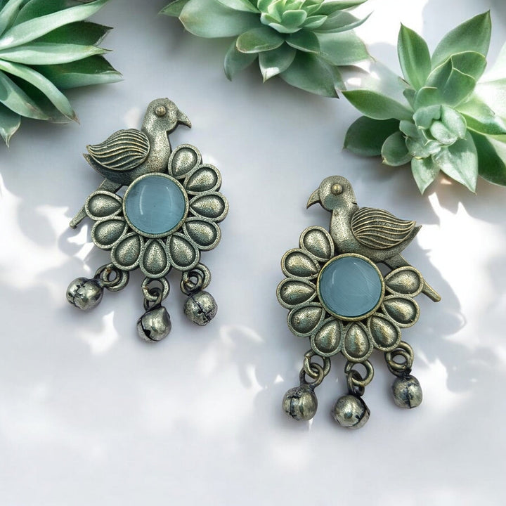 CLASSIC TIMELESS CHIDIYA SILVER OXIDISED EARRINGS [product_variant]- TelaNaari