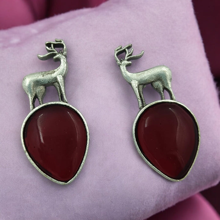 CLASSIC TIMELESS DEER SILVER OXIDISED EARRINGS