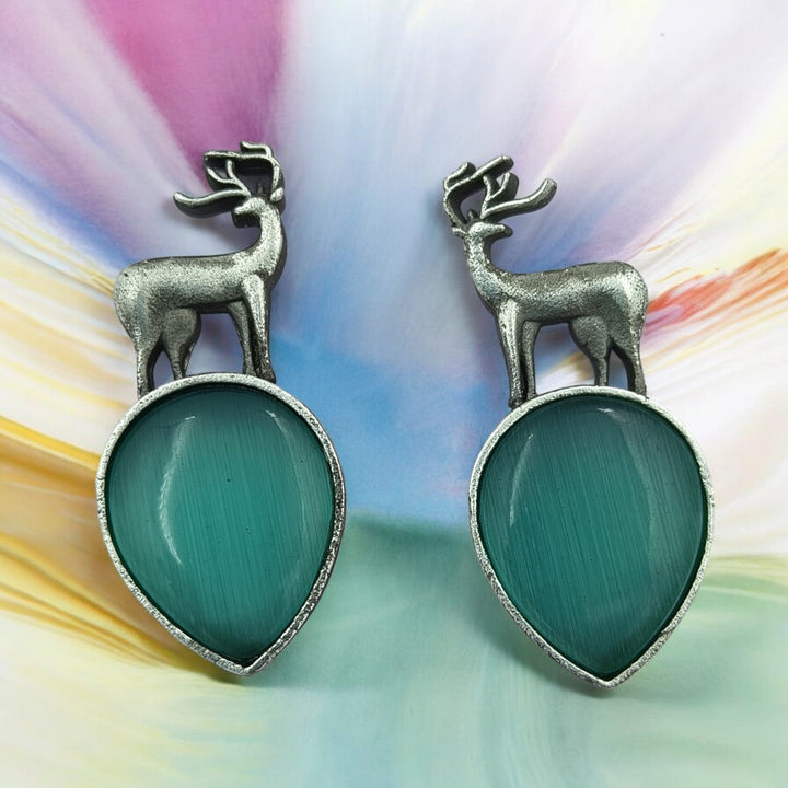 CLASSIC TIMELESS DEER SILVER OXIDISED EARRINGS