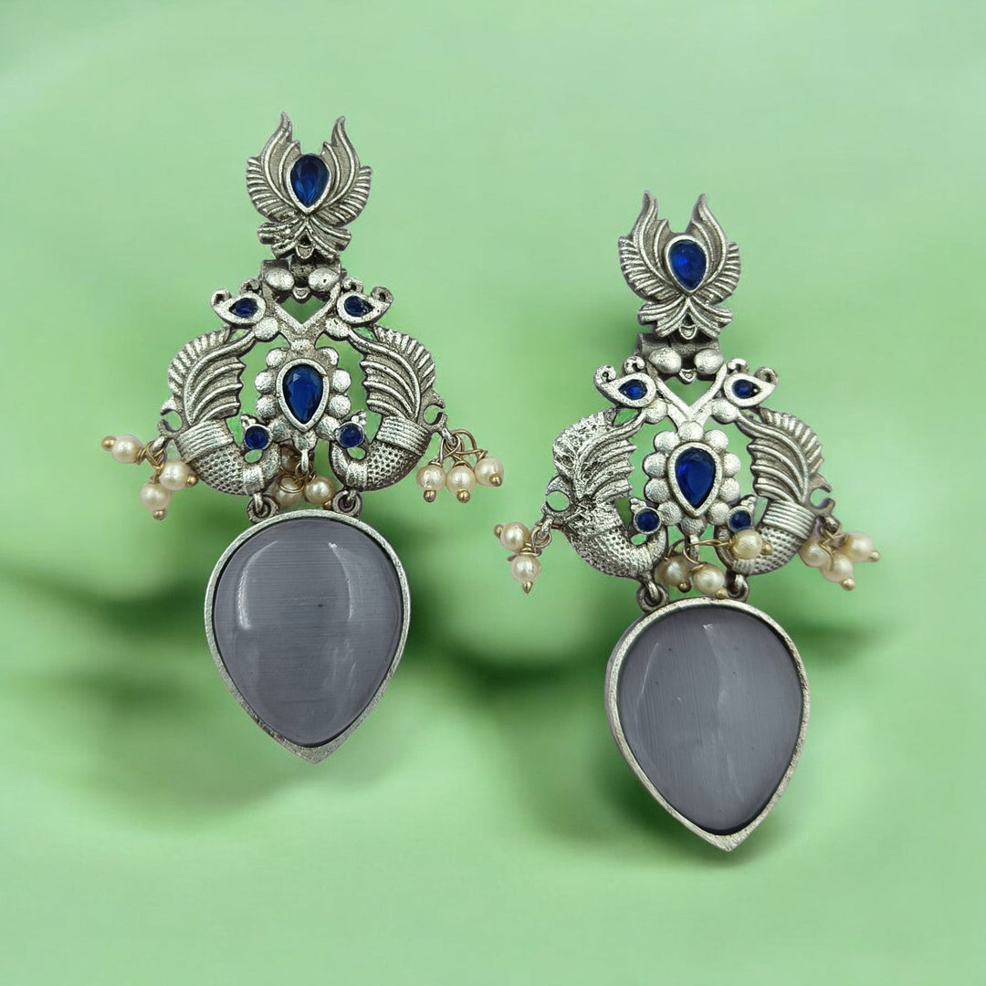 CLASSIC TIMELESS GYADA SILVER OXIDISED DANGLER EARRINGS