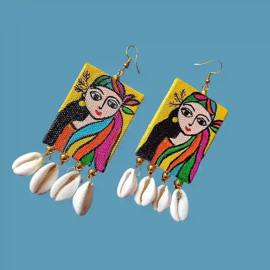 COLORFUL GIRL CANVAS HAND PAINTED EARRINGS