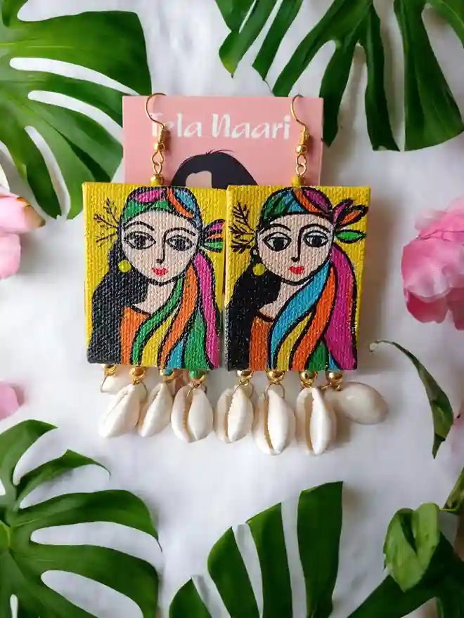 COLORFUL GIRL CANVAS HAND PAINTED EARRINGS [product_variant]- TelaNaari