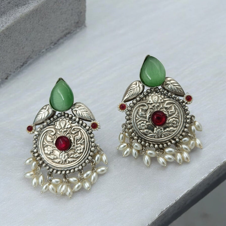 ELEGANT AASVI SILVER PLATED PEARL EARRINGS