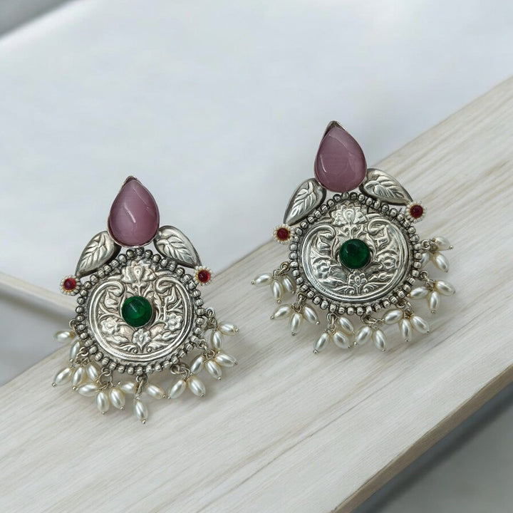 ELEGANT AASVI SILVER PLATED PEARL EARRINGS