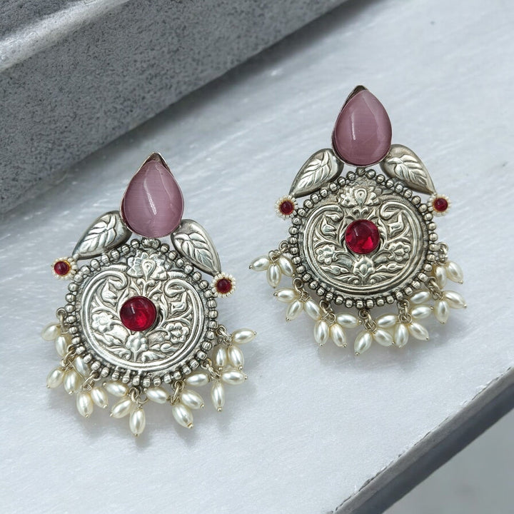 ELEGANT AASVI SILVER PLATED PEARL EARRINGS