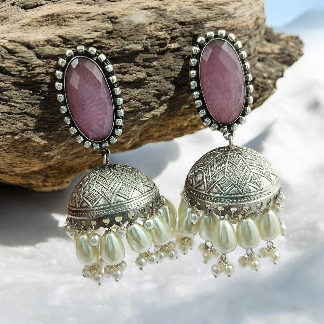 SILVER LOOK ALIKE HANDPAINTED EARRINGS CALADIUM