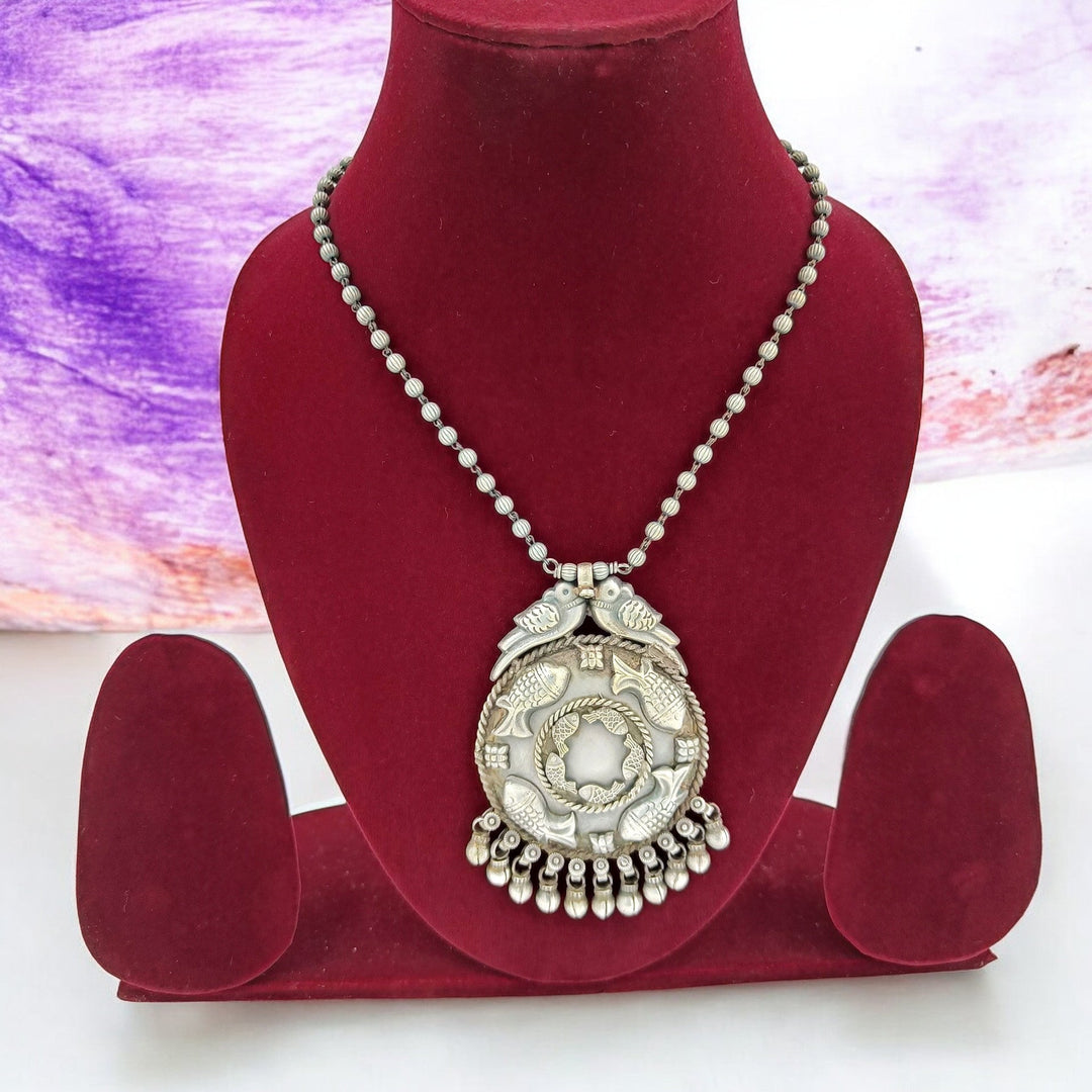 ELEGANT VINTAGE SAMBHAVI SILVER OXIDISED NECKLACE SET [product_variant]- TelaNaari