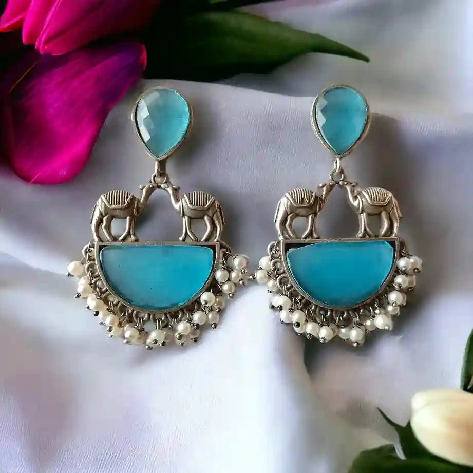 AASHVI SILVER REPLICA Dangler EARRINGS [product_variant]- TelaNaari