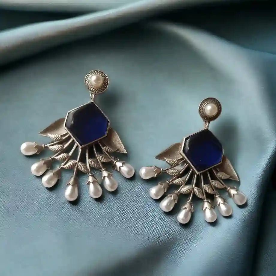 DIVYA SILVER REPLICA Dangler EARRINGS - TelaNaari