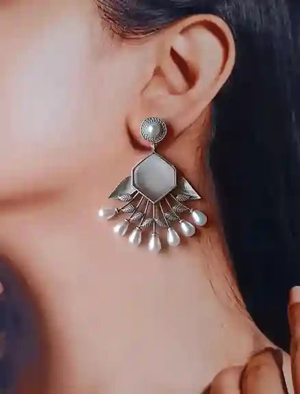 DIVYA SILVER REPLICA Dangler EARRINGS - TelaNaari