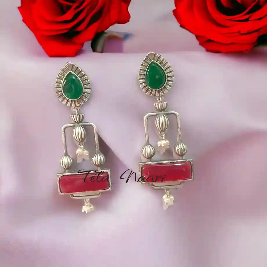 EESHA SILVER REPLICA Dangler EARRINGS [product_variant]- TelaNaari