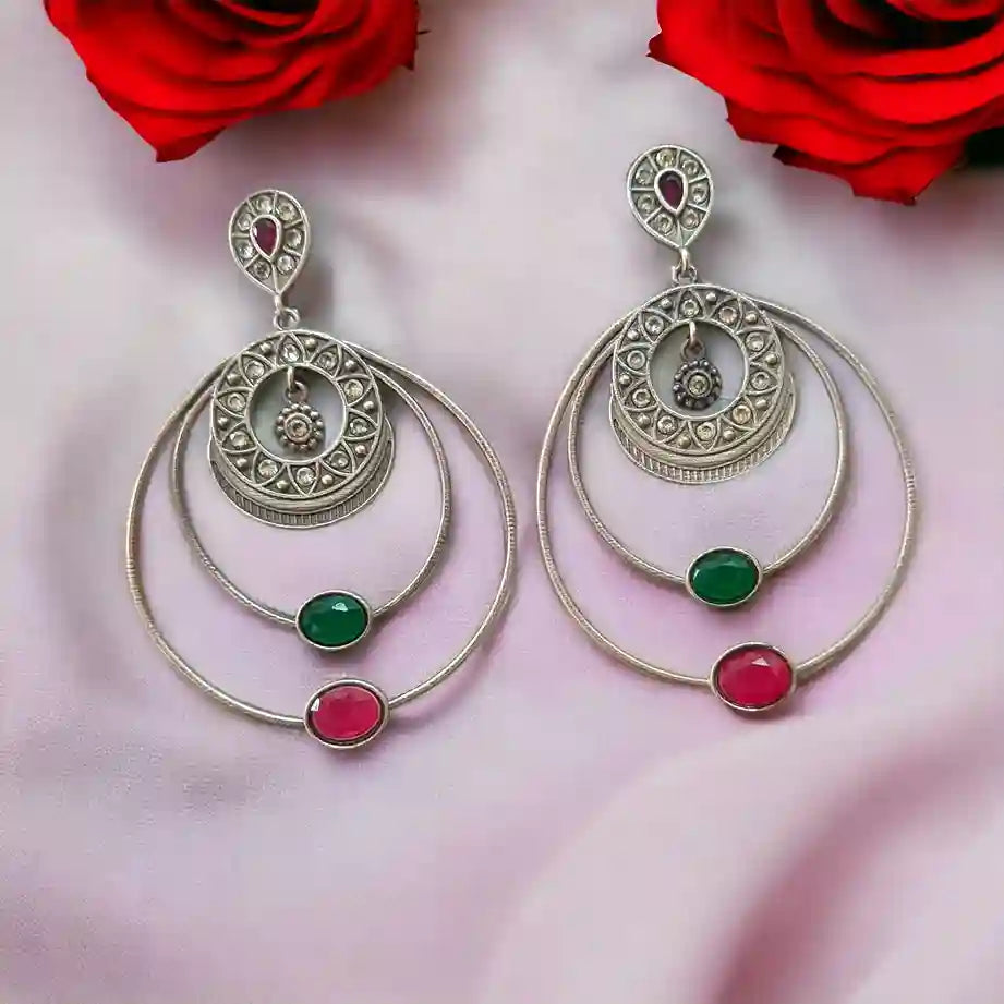 ELEGANT SILVER OXIDISED EARRINGS RABHYA