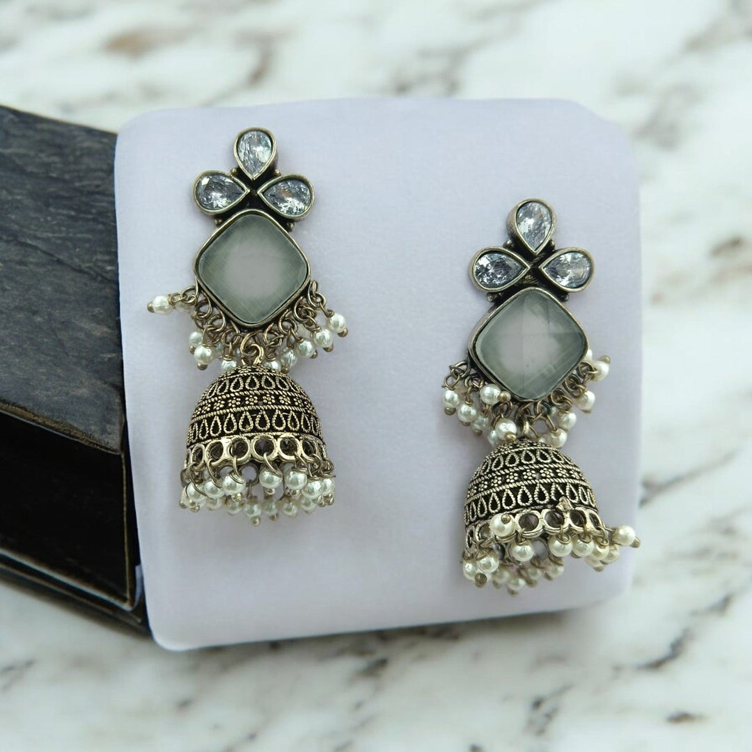 HRITIKA SILVER REPLICA Jhumki EARRINGS - TelaNaari