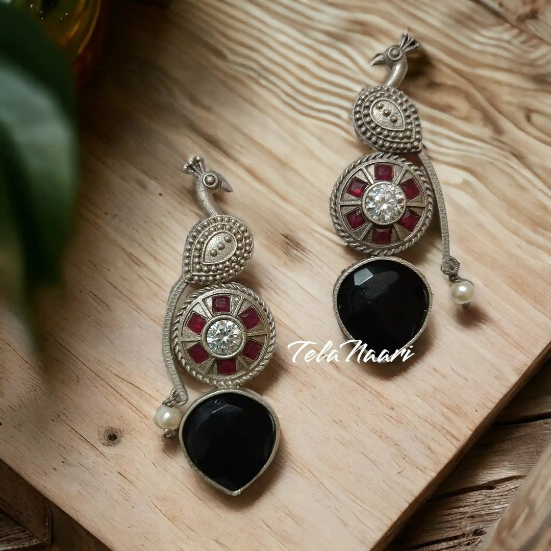 JIYANA SILVER OXIDISED EARRINGS [product_variant]- TelaNaari