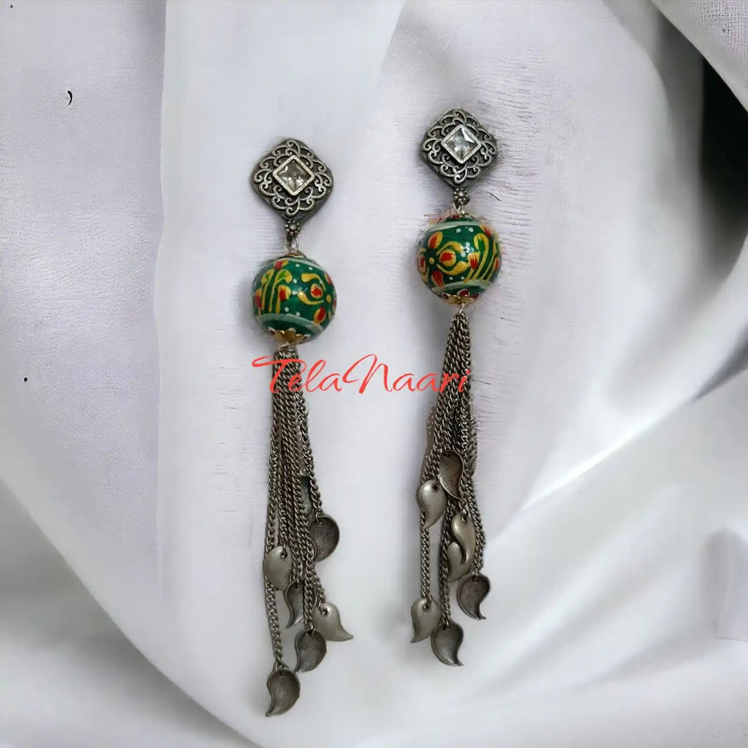 SILVER LOOK ALIKE DUALTONE EARRINGS KALIMA [product_variant]- TelaNaari