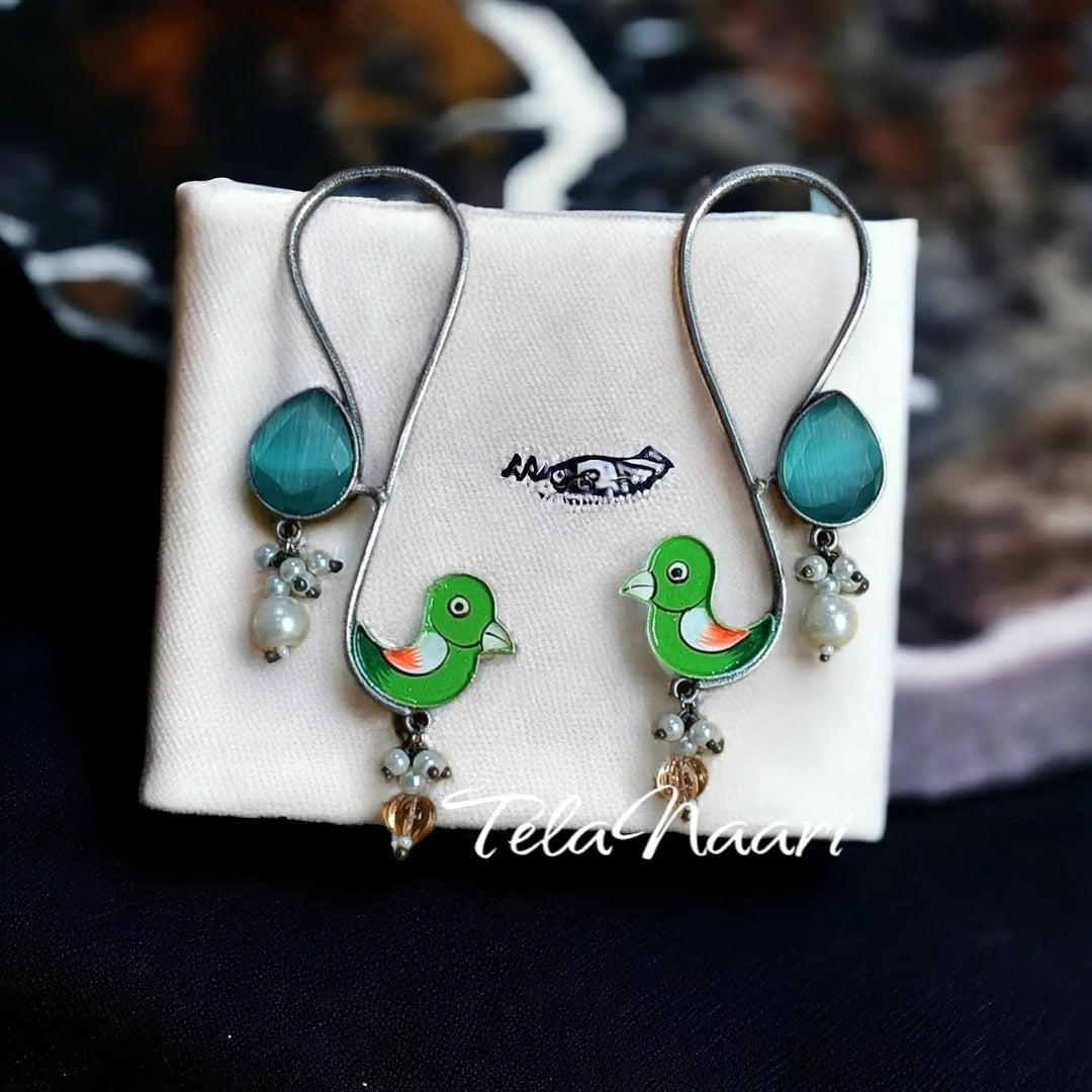 SILVER LOOK ALIKE EARRINGS ATHIRA [product_variant]- TelaNaari