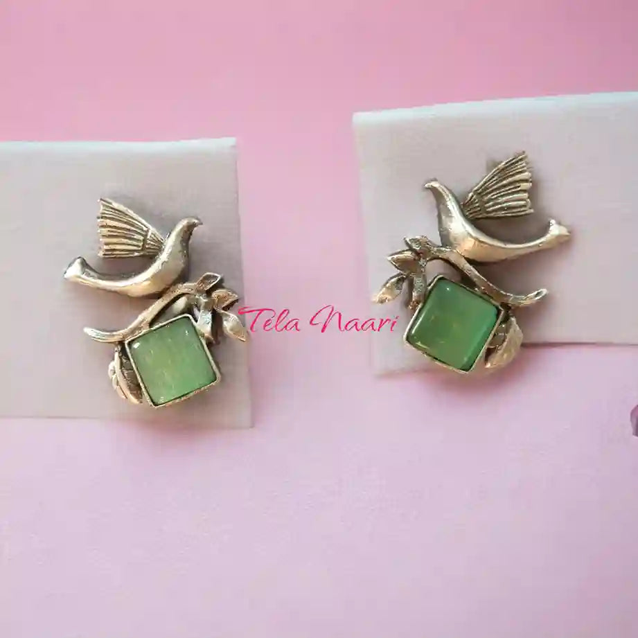 SILVER LOOK ALIKE EARRINGS FLYING BIRD