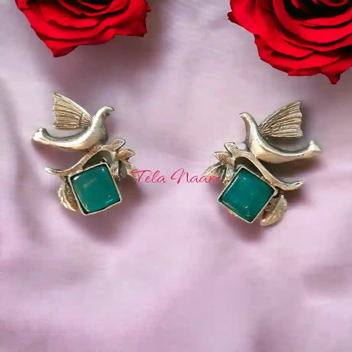 SILVER LOOK ALIKE EARRINGS FLYING BIRD