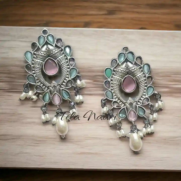 SILVER LOOK ALIKE EARRINGS HUMA [product_variant]- TelaNaari