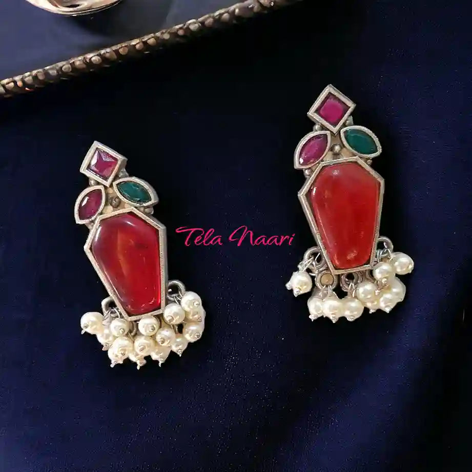 SILVER LOOK ALIKE EARRINGS SRINIDHI [product_variant]- TelaNaari