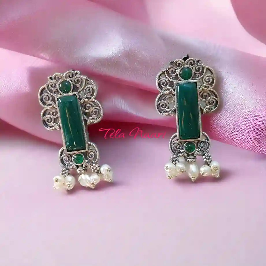 SILVER LOOK ALIKE EARRINGS YATI [product_variant]- TelaNaari