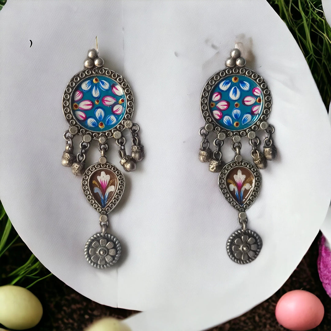 SILVER LOOK ALIKE HANDPAINTED EARRINGS CALADIUM